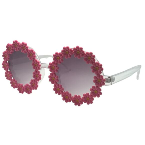 6194 | Round Pink Flower Novelty Sunglasses - Picture 3 of 5